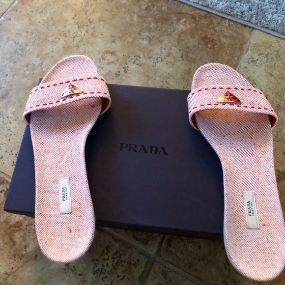 Prada Slide Round Toe Sandals Metal Logo 38/8 - Picture 4 of 13